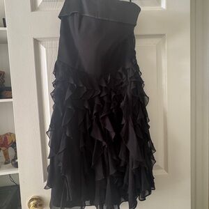 White House Black Market Black Ruffled Strapless Dress